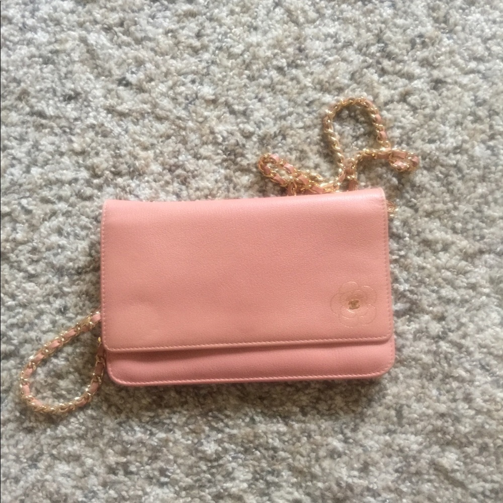 Pink color Chanel Camellia Wallet on Chain